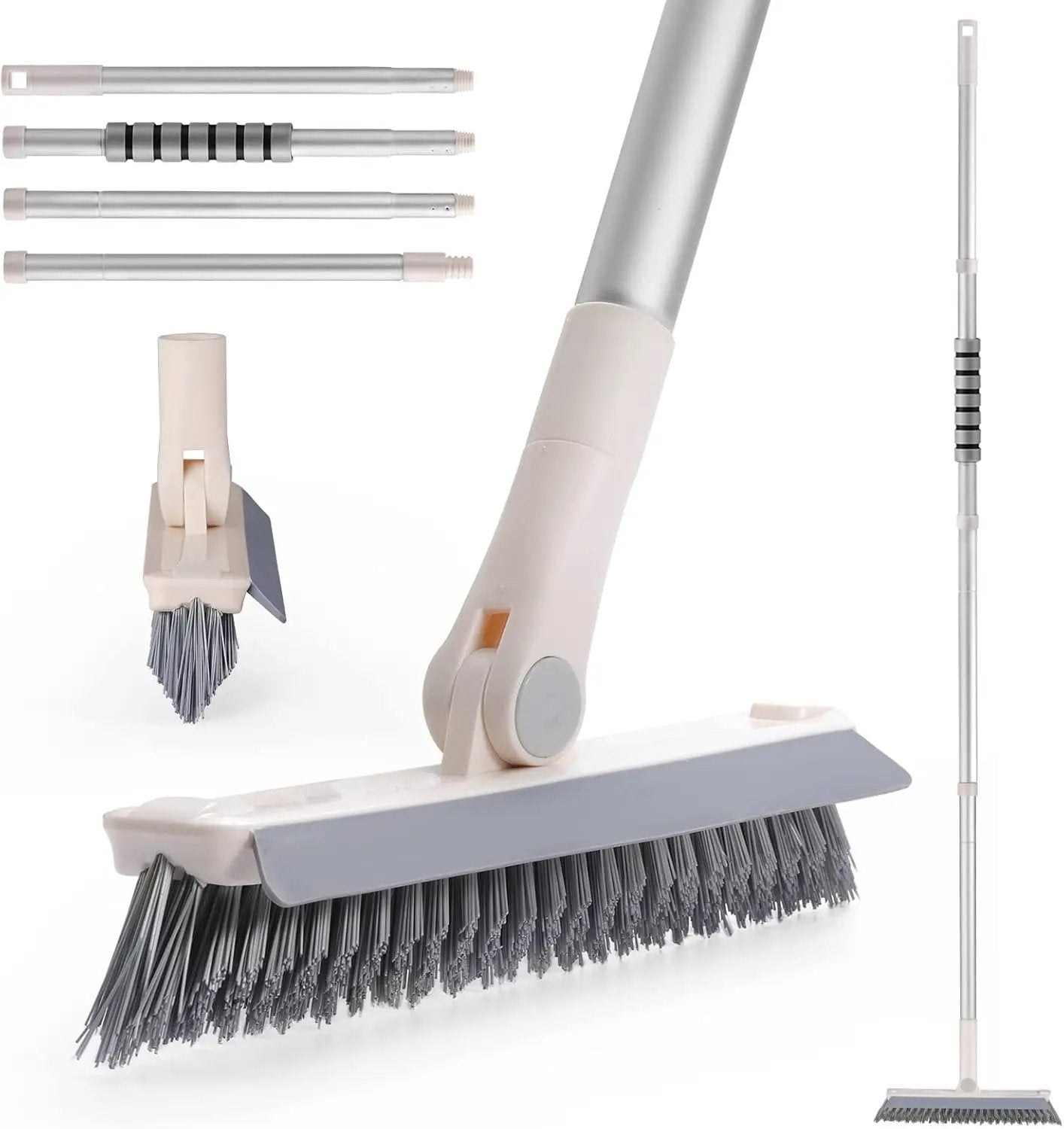 Grout Brush with Long Handle, 2 in 1 V-Shaped Floor Scrub Brush for Cleaning, Bathroom, Garage, Wall, Patio, and Tile, Stiff Bristle Brush with 54'' Telescopic Handle by GreenHaven Gardens
