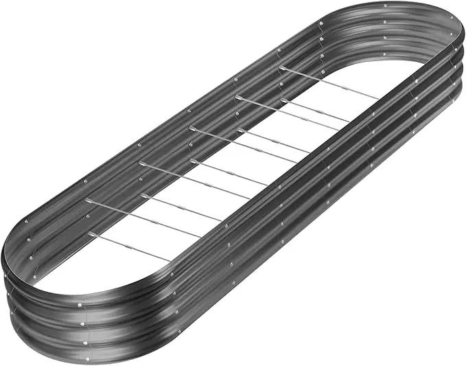 Land Guard 8×2×1ft Galvanized Raised Garden Bed Kit, 108 Gallon Capacity Raised Garden Boxes Outdoor, Oval Metal Raised Garden Beds for Vegetables, Gray(with 10 Connecting rods) by GreenHaven Gardens