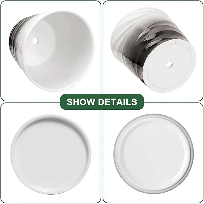 Ceramic Plant Pots,6.7 + 5.5 Inch,Set of 2,Planters with Drainage Hole and Saucer,Flower pots for Indoor Plants,Modern Design(Dark Gray+White) by GreenHaven Gardens