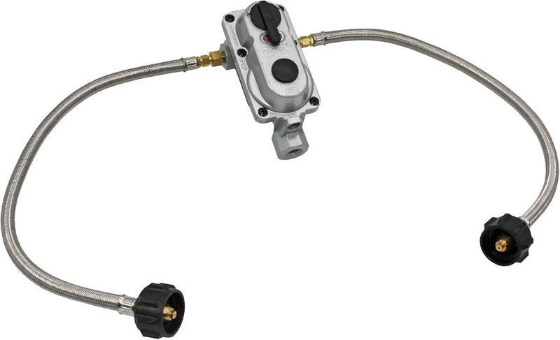 Flame King 2-Stage Auto Changeover LP Propane Gas Regulator with Two 18-inch Steel Braided Pigtail Hoses for RVs, Vans, Trailers by Flame King Products