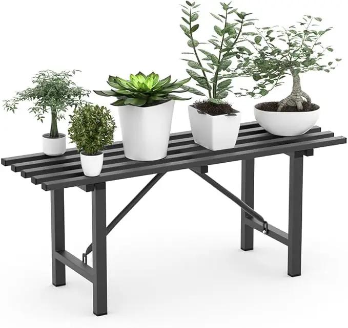 Premium Aluminum Plant Stand - Home Decor & Outdoor Garden Solution with 300 LBS Capacity, L37.8 x W11.4 x H13.8 inch by GreenHaven Gardens