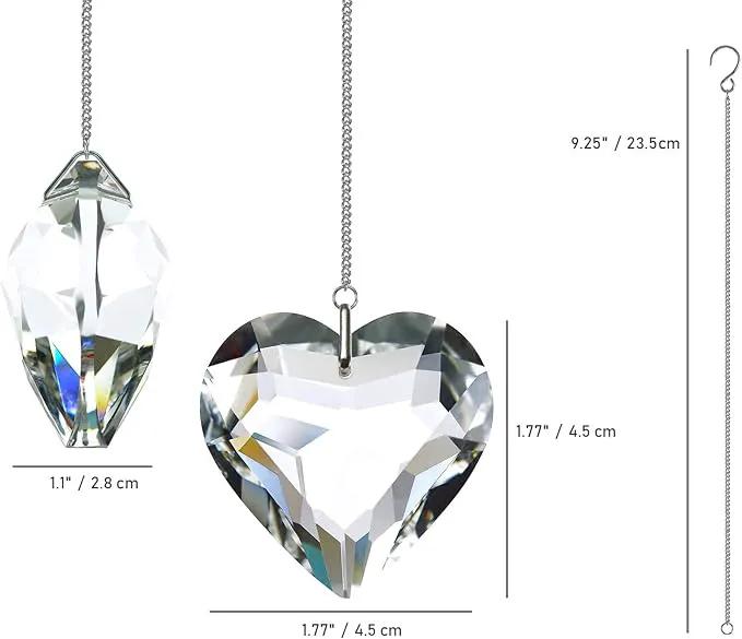 Clear Crystal Suncatcher, 2pc 45mm Heart, Handmade Prism Pendant for Windows, Outdoor Indoor Hanging Ornament, Rainbow Maker Gifts for Mom, Grandma, Friends (2 Hearts, Clear) by GreenHaven Gardens