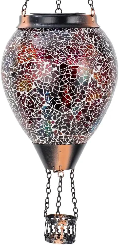 DREAMSOUL Mosaic Hot Air Balloon Solar Lantern with LED Light, Hanging Glass Solar Lanterns Outdoor Waterproof for Garden Patio Porch Decor by GreenHaven Gardens