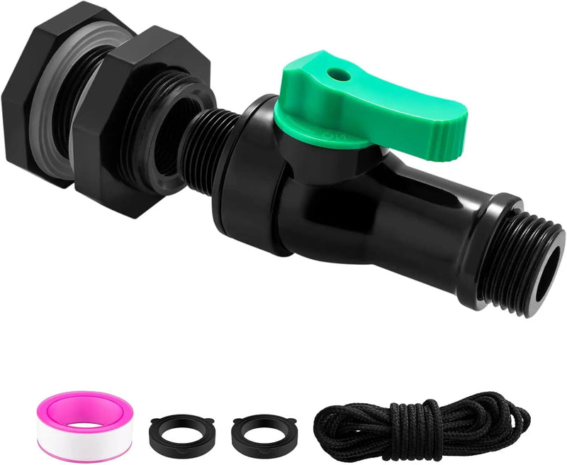 Plastics Rain Barrel Spigot Kit,High Flow Valve Core Water Tank Faucet+PVC Bulkhead Fitting,Straight Head 3/4 NPT to 3/4 GHT Rain Barrel Spigot for Plastic Bucket rainwater Drum Container by GreenHaven Gardens