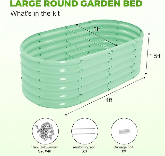 Land Guard 18“ Tall 4×2ft Galvanized Raised Garden Bed Kit, Galvanized Planter Garden Boxes Outdoor, Oval Large Metal Raised Garden Bed for Vegetables……… (Lime Green, 4×2×1.5ft) by GreenHaven Gardens