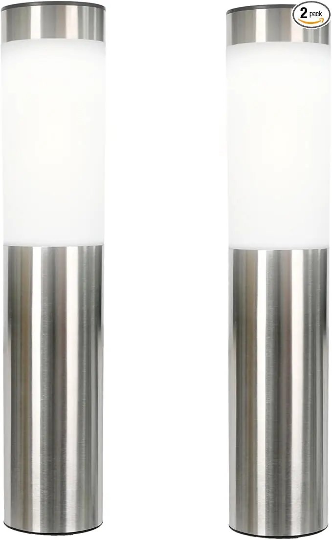 TECHKO Stainless Steel Outdoor Solar Bollard Path Lights (2-Pack), Solar Cylinder Pathway Lights (Stainless Steel) by GreenHaven Gardens