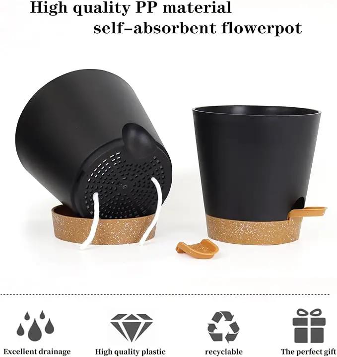 5 Pack 5 inch Self-Watering Pots, African Violets Planter with Drainage Holes and Reservoir, Black Brown Plastic Planter for Indoor Outdoor Plants Flowers and Houseplants black brown, 5 inch 5 pcs by GreenHaven Gardens