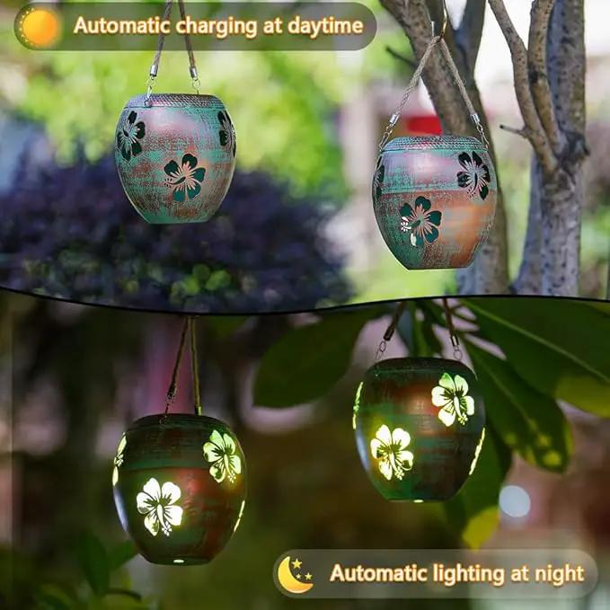 2 Pack Solar Lanterns Outdoor Hanging, Metal Table Solar Lanterns Outdoor Waterproof with Handle, LED Solar Lantern for Patio Lawn Tabletop Decor Christmas Gifts by GreenHaven Gardens