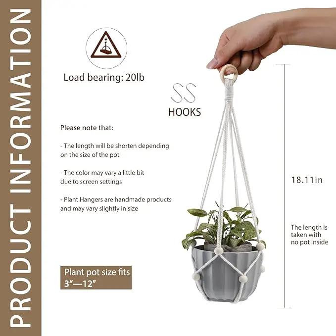 Artilady Hanging Planter for Indoor Plants Macrame Plant Hanger Large Hanging Plant Holder with Adjustable Beads Plants Basket White Rope Boho Plant Wall Decor by GreenHaven Gardens