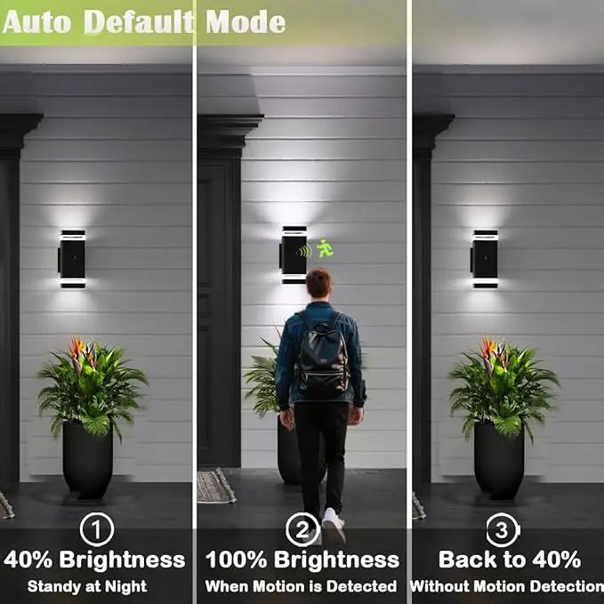 Motion Sensor Outdoor Wall Lights, Dusk to Dawn Exterior Light Fixtures with 3 Modes, Modern Up Down Wall Sconce, Waterproof Aluminum Porch Light for Garage, Patio, Front Door – Matte Black by GreenHaven Gardens