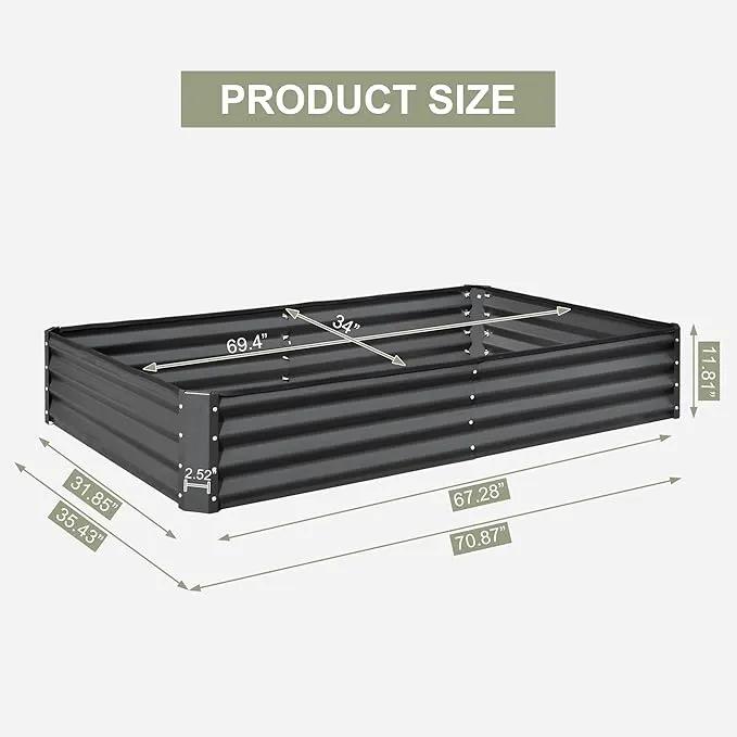Domi Galvanized Raised Garden Bed, 6x3x1Ft Thickening Metal Planter Box for Vegetables Bottomless for Backyard Outdoor, 1" Deep w/ 128 Gallon Capacity - Dark Gray by GreenHaven Gardens