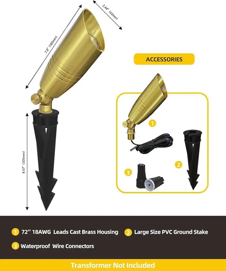 COLOER Die-cast Brass Landscape Spotlight 12-Pack Without Bulb,12V AC/DC Low Voltage Copper Outdoor Lighting with Ground Stake, Directional Garden Patio Spot Up Light (102B Brass Finish) by GreenHaven Gardens