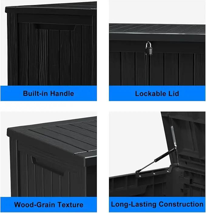 150 Gallon Resin Outdoor Deck Box Waterproof Patio Furniture, Garden Tools, Cushions, Pool Accessories Outside Storage (Black, 150 Gallon) by GreenHaven Gardens