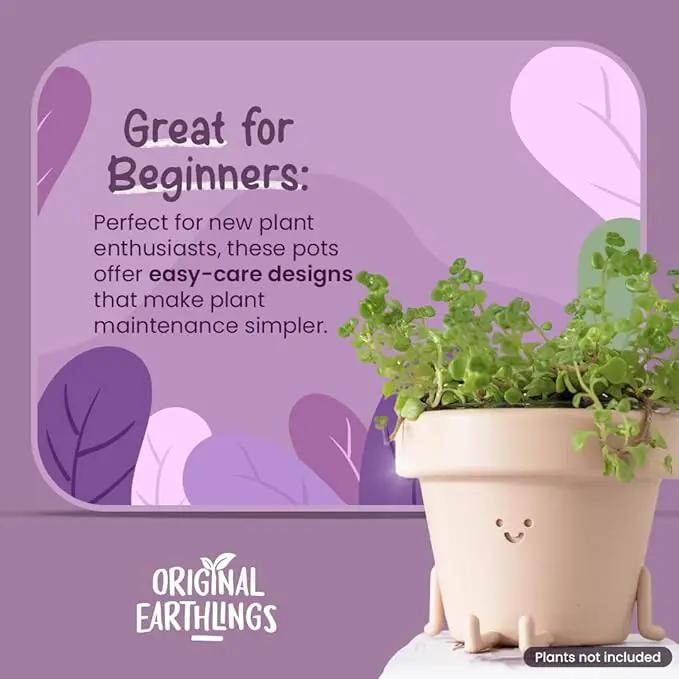 Original Earthlings Legs Out Pot - 3.5 Inch Cute Plant Pot - Plastic Funny Planter with Drainage - Unique Cactus Plant Lover Gift - Small Succulent Face Flower Pot - Cute Plant Gifts for Plant Lovers by GreenHaven Gardens