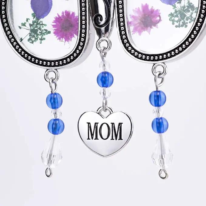 Laraine Butterfly Suncatcher with Pressed Colourful Flower Wings Mom Mother's Day Butterfly Glass Wind Chime Ornament Charm with Metal Heart Gifts for Mom Grandma Birthday (Purple Mom) by GreenHaven Gardens