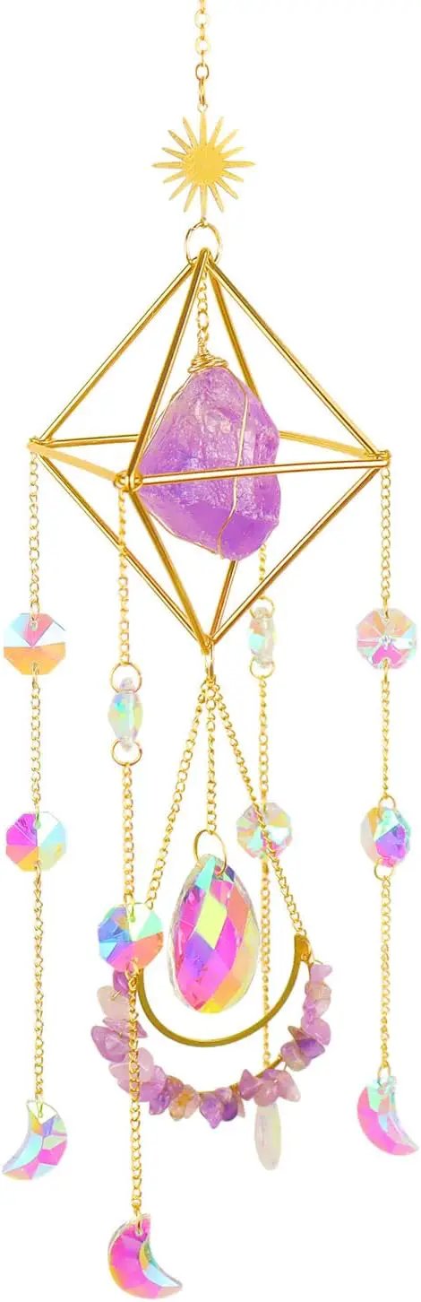 Suncatcher Amethyst Crystal Boho Decor, Spiritual, Purple Gemstone Sun Catcher Hanging for Windows, Rainbow Maker, Crystal Boho Hanging, Natural Stone (Amethsyt) by GreenHaven Gardens