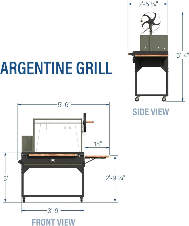 Backyard Discovery Argentine Santa Maria Wood Fire & Charcoal BBQ Grill with Brasero, Adjustable Grill Grates, Fire Bricks, Heavy-Duty Steel, S-Hooks, Acacia Wood Table for Outdoor Gaucho Grilling by GreenHaven Gardens