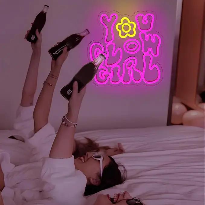WLHOPE You Glow Girl Neon Sign Pink Led Neon Signs for Wall Decor USB Glowing Girl Neon Light Signs Man Cave Wall Art Signs for Bedroom Girls Room Bar Club Shop Office Wedding Birthday Party by GreenHaven Gardens