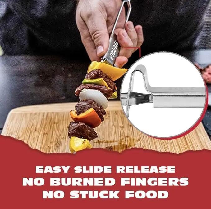 BBQ-AID Premium Barbecue Metal Skewers for Kabobs with Quick Release - Double Pronged, Stainless Steel Metal Skewer for Grilling - Shish Kabob Sticks, Veggies & More by GreenHaven Gardens