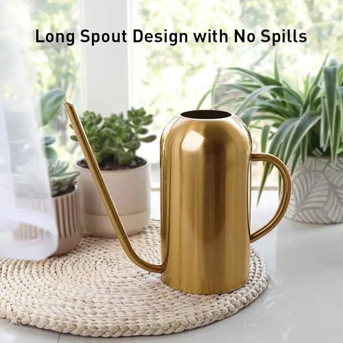 Watering Can Indoor Plants, 50 oz/1500 ml Metal Stainless Steel Watering Can Pot with Long Spout for Indoor House Plants Bonsai Outdoor Garden Flower Decorative(Copper) (Gold) by GreenHaven Gardens