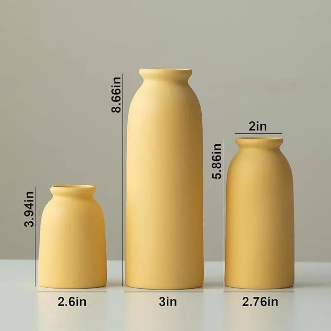 Ceramic Vase Set-3, Small Flower Vases for Decor, Modern Boho Farmhouse Style, Decorative Vases for Pampas Grass & Dried Flowers, Distressed Finish (Yellow) by GreenHaven Gardens