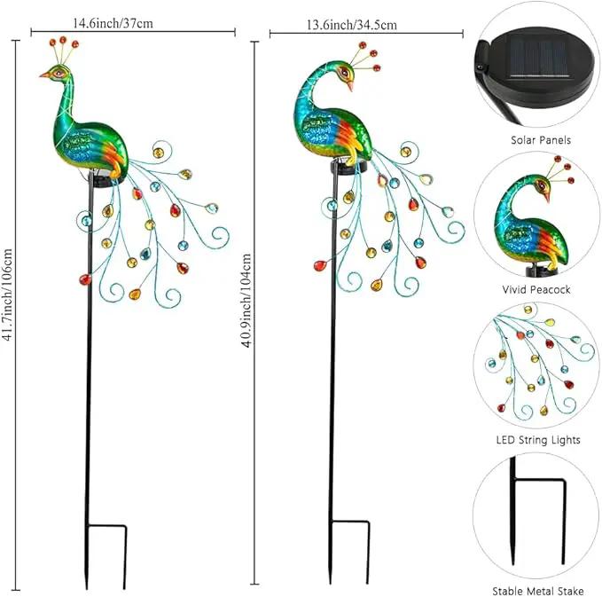 VEWOGARDEN 2 Pack Solar Stake Lights Outdoor Waterproof Metal Peacock Solar Lights for Yard Garden Patio Pathway Walkway, Green by GreenHaven Gardens
