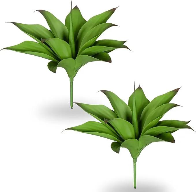 Artificial Agave Plants, UV Resistant Fake Agave Planters for Indoor and Outdoor Decorating Artificial Plants for Outdoors Fake Plants (2Pack, 12.6") Green by GreenHaven Gardens