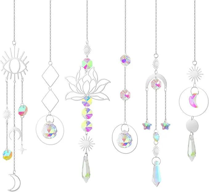 ilclviz Suncatcher Crystal Hanging Sun Catcher Prism with Chain Pendant Ornament Crystal Balls for Window 6 Pieces by GreenHaven Gardens