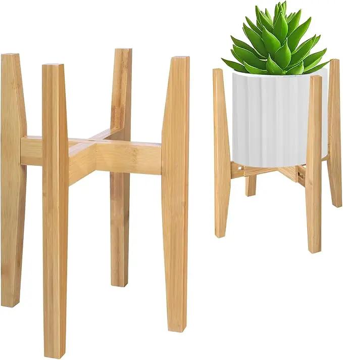 Plant Stand Indoor, Bamboo Plant Shelf, Adjustable Corner Plants Flower Holders Single Floor Plant Stand, Fits 8 to 12 Inches Pots,(Pot & Plant Not Included)(Nature) by GreenHaven Gardens