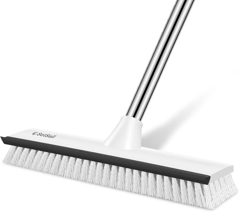 SetSail Upgraded Large 12 in Wide Floor Scrub Brush with 51-Inch Long Adjustable Handle 2 in 1 Scrape Brush Stiff Bristle Floor Scrubber for Cleaning Shower Bathroom Garage Kitchen Wall Deck Tub Tile by GreenHaven Gardens