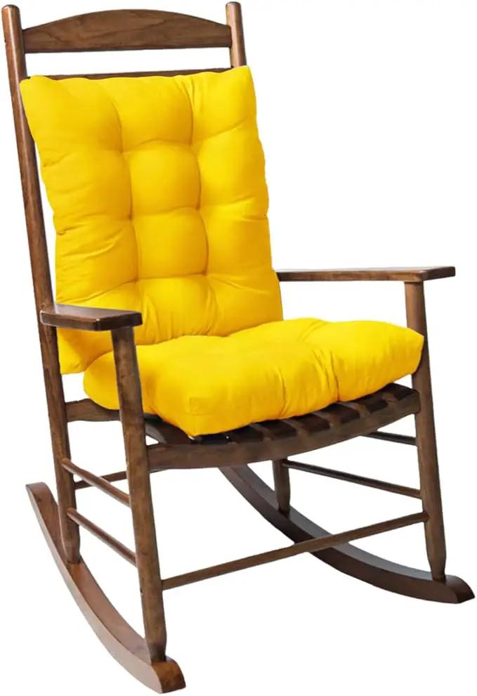 Yellow Rocking Chair Cushion Indoor Outdoor High Back Seat Pad Soft Chair Cushion for Patio Porch Garden Kitchen Office by GreenHaven Gardens