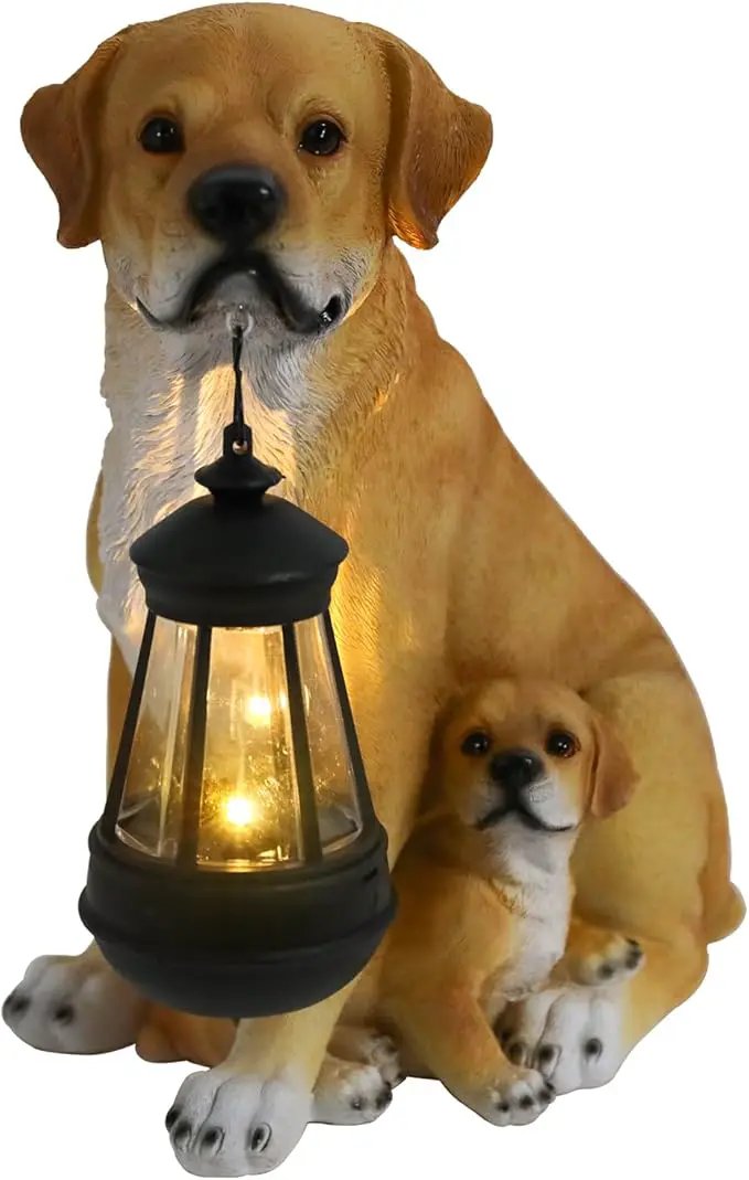 Afirst Solar Dog Statue Garden Decor- Outdoor Decor with Solar Lantern Lovely Labrador Mom with Baby Figurine Patio Lawn Yard Art Ornaments Housewarming Gift by GreenHaven Gardens