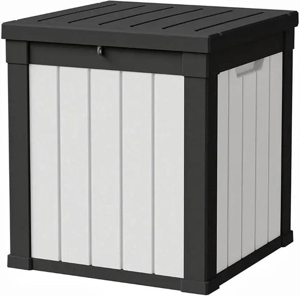 50 Gallon Storage Box, Waterproof Deck Box for Indoor & Outdoor Use, Lockable Pool Storage Bin for Package Delivery, Outdoor Bench for Patio Cushions, Garden Tools, Backyard, Black & White