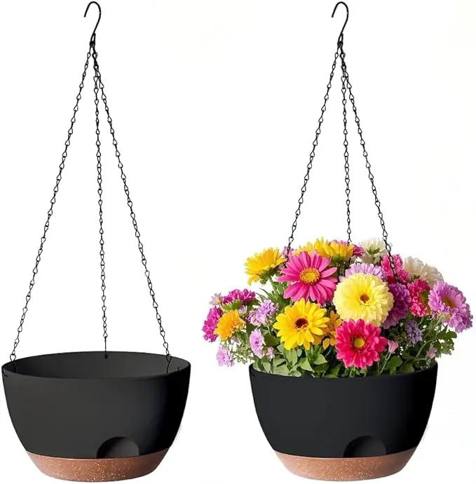 12 Inch Hanging Baskets for Plants Outdoor, Hanging Planters for Indoor Outdoor Plants, Hanging Planter with Self Watering, Hanging Flower Pots (Black) by GreenHaven Gardens