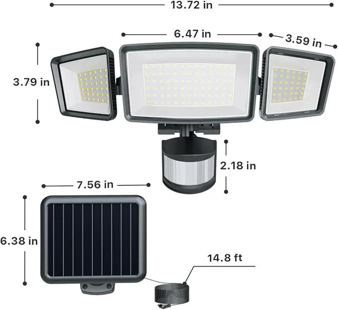 Ensenior 5 Motion Sensor Modes Solar Security Light, 1800LM 270° Wide Angle 3 Heads LED Flood Lights, IP65 Waterproof Wall Lights, Separate Solar Panel Remote Control Solar Lights Outdoor by GreenHaven Gardens