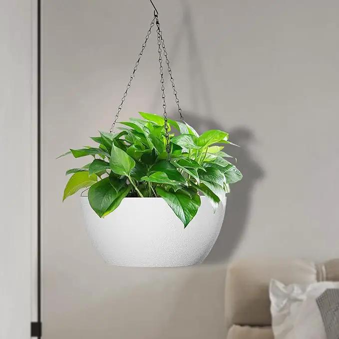 13 inch Large Hanging Planters Plant Pots for Outdoor Indoor Plants with Drainage Holes and Chain, 2 Pack Round Hanging Flower Pots for Garden Home Porch Decor, White by GreenHaven Gardens