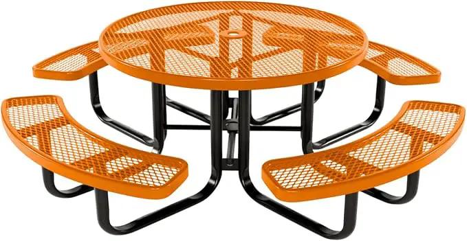 Heavy-Duty Portable Outdoor Kids Table with Umbrella Hole, Expanded Metal Kids Picnic Table, Commercial-Grade, Made in America (46 in, Round, Childrens, Textured Orange) by GreenHaven Gardens
