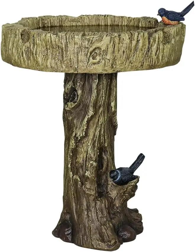 SKYFIRE 24.4” H Fibre Reinforced Concrete Outdoor Garden Bird Bath with Birds, Woodland Tree Trunk Decoration Yard Statue，Pedestal Birdbaths for Outdoors, Garden, Patio, Lawn, Backyard by GreenHaven Gardens