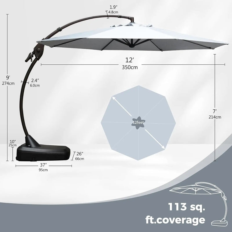 Grand patio 12 FT Sunbrella Cantilever Umbrella with Base Outdoor Aluminum Offset Umbrella with Tilt Adjustment (Granite, 12 FT-SUNBRELLA) by GreenHaven Gardens