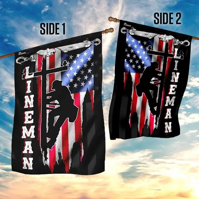 FLAGWIX American Flags - Lineman Flag MLH896F, House Flag (29.5" x 39.5") - Lineman Decorations, USA House Garden Flags Premium Polyester - Decorative Outdoor Flags by GreenHaven Gardens