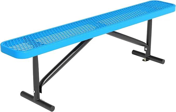 48" L Outdoor Steel Flat Bench, Heavy Duty Metal Park Bench for Outside, Expanded Metal, Commercial Benches Mesh Bench for Shopping Mall, Store, Lawn, Park, Patio, Deck, Garden (Blue, 6FT) by GreenHaven Gardens