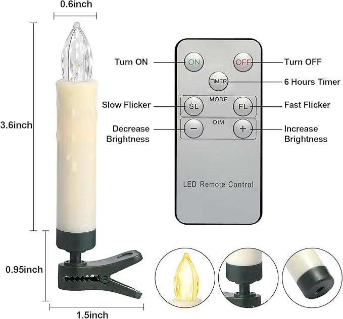 LED Christmas Candles, Flickering Clip on Candles for Christmas Tree, Battery Operated with Remote Timer, Warm White Light, Flameless Taper Candles for Home Christmas Decor, Set of 30 by GreenHaven Gardens