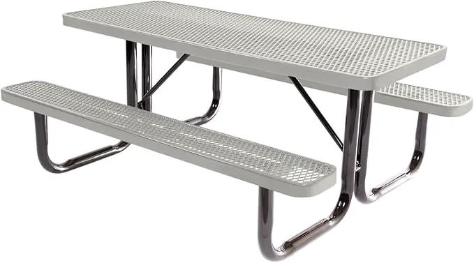 Coated Outdoor Furniture Heavy-Duty Portable Outdoor Picnic Table, Thermoplastic Coated Expanded Metal Commercial-Grade Patio Dining Furniture Made in America (6ft Rectangular, Grey) by GreenHaven Gardens