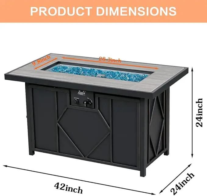 BALI OUTDOORS Fire Pit Table Propane Gas Firepit Rectangular Fire Table 42In 60,000 BTU for Outside Patio Backyard Deck Balcony by GreenHaven Gardens