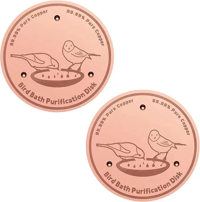 2-Pack 99.99% Pure Copper Bird Bath Purification Disk,Copper Disc with Stable Triple-Point Support,Fits All Outdoor Bird Baths(Round) by GreenHaven Gardens