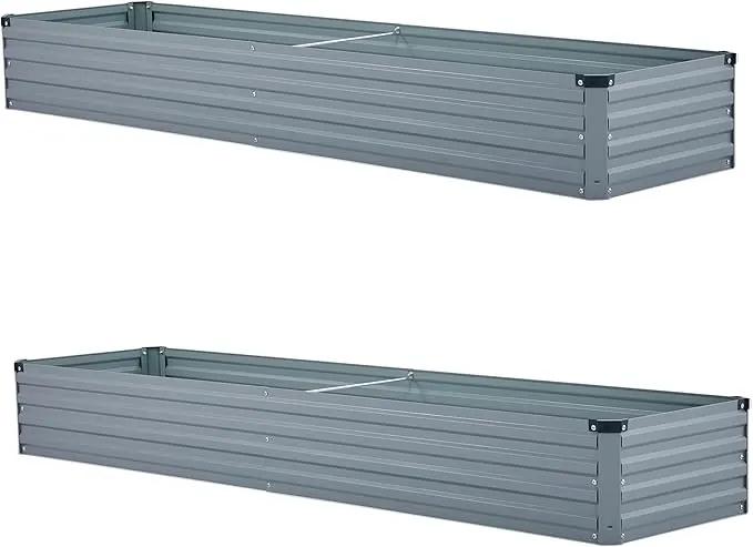 8x2x1ft(2 Pack) Galvanized Raised Garden Bed,Outdoor Planter Box Metal Patio Kit Planting Bed for Vegetables Flowers Herb,Grey by GreenHaven Gardens