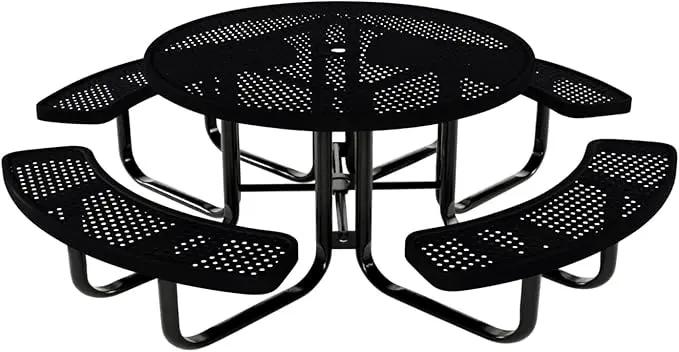 Coated Outdoor Furniture Heavy-Duty Portable Outdoor Kids Table with Umbrella Hole, Punched Steel Kids Picnic Table, Commercial-Grade, Made in America (46 In, Round, Childrens, Black) by GreenHaven Gardens