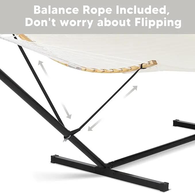 SUNCREAT Hammocks for Outside with Stand Included, Double Hammock with Curved Spreader Bar, Carrying Bag, Beige by GreenHaven Gardens