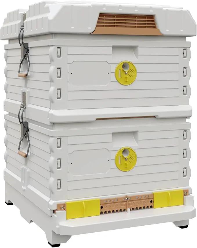Ergo Insulated 10 Frame Bee Hive Set [NO Frames Included] (Double Deep, White Body Yellow Entrance) by GreenHaven Gardens