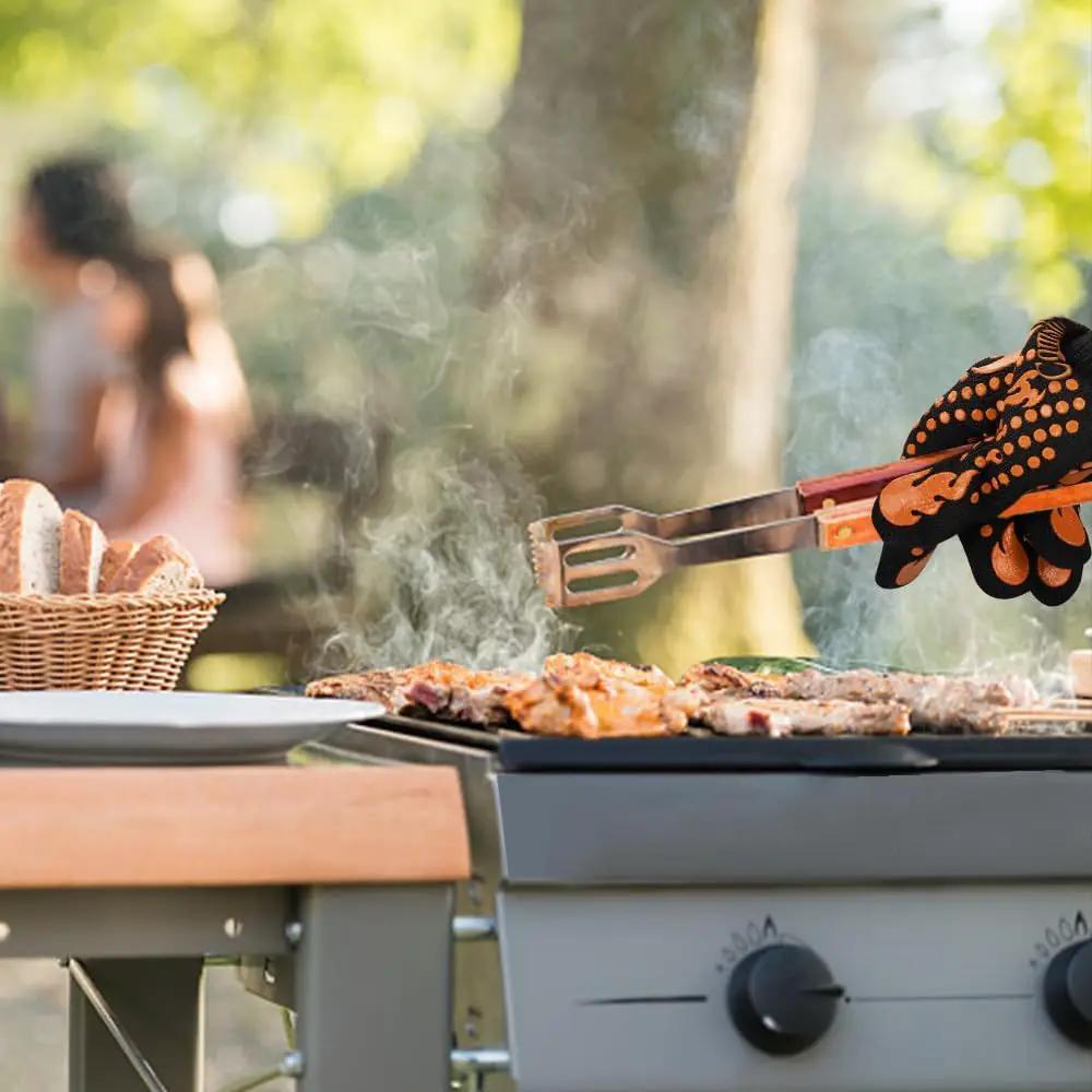 Comsmart BBQ Gloves, 1472°F Heat Resistant Grilling Gloves Silicone Non-Slip Oven Gloves Long Kitchen Gloves for Barbecue, Cooking, Baking, Short, Orange by GreenHaven Gardens